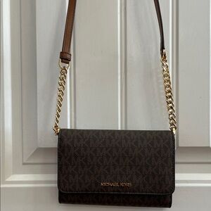 Michael Kors Mini  Signature Brown Crossbody Bag with Gold Accents